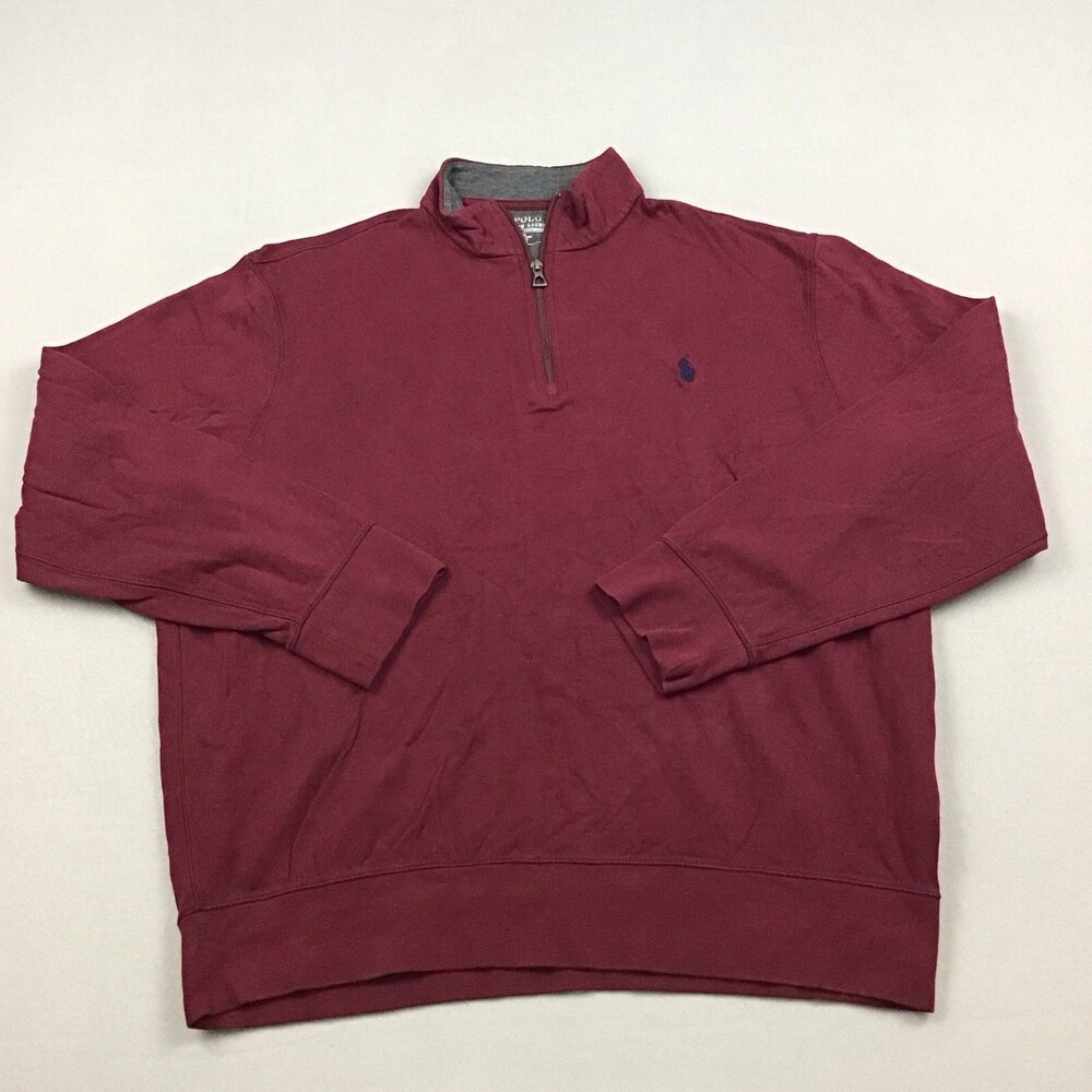 Polo Ralph Lauren Sweater Men Medium Burgundy 1/4 Zip Performane Pullover Pony M